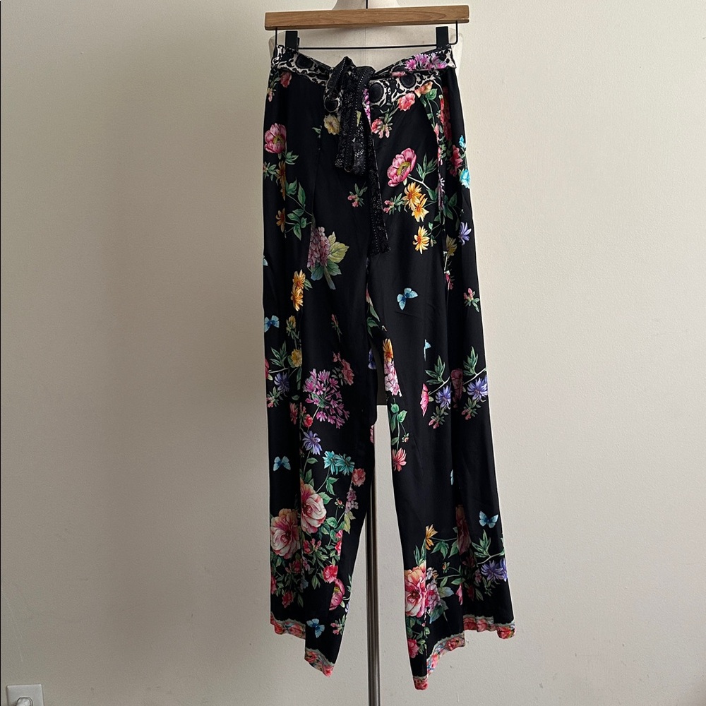 Johnny Was Silk Blend Butterfly Floral Wrap Fly Away Wide-Leg Pan sz XL NWT - Picture 3 of 8
